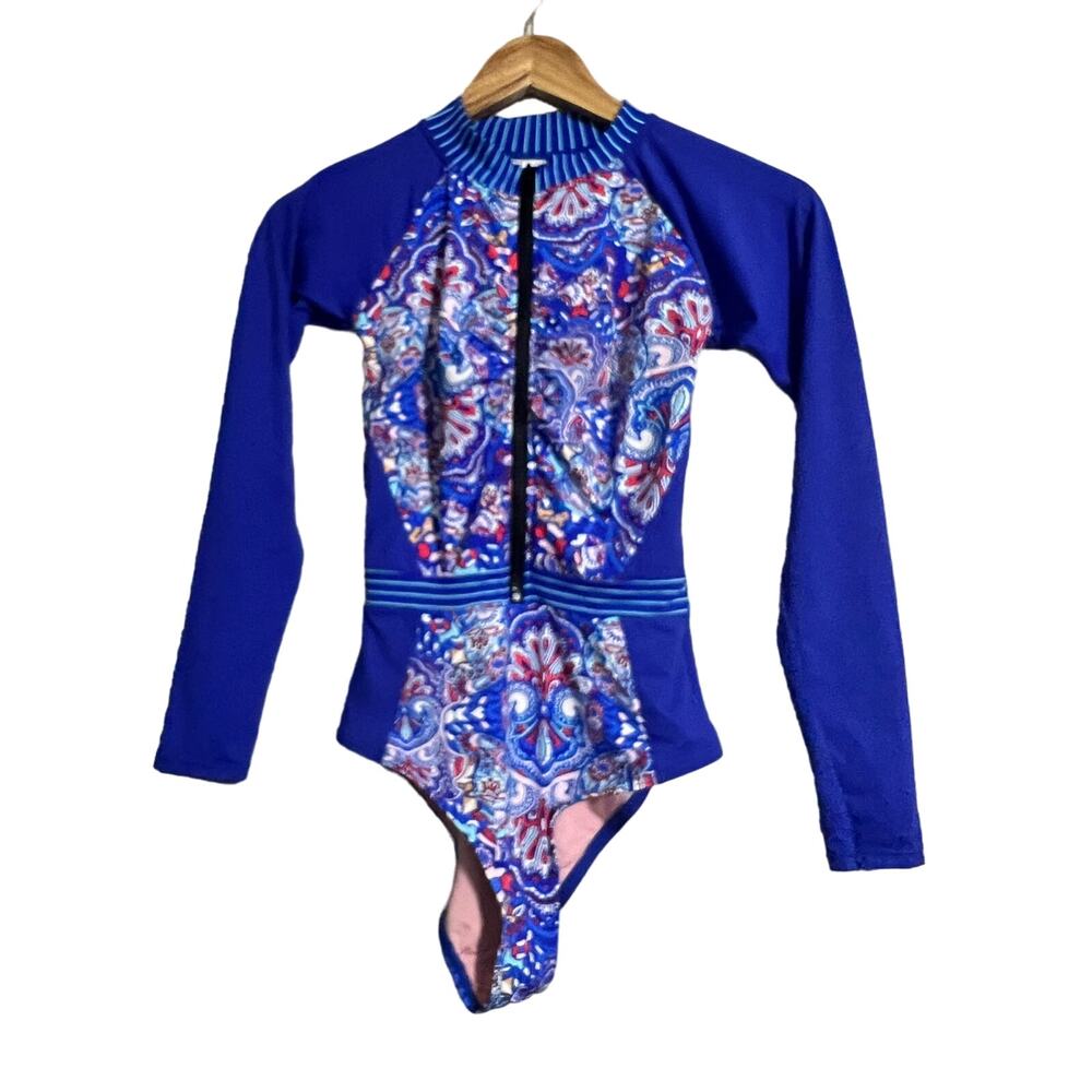 Piha New Zealand Swimwear Long Sleeve Zip Front Suit Size 4